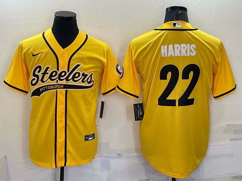Men Pittsburgh Steelers #22 Harris Yellow 2022 Nike Co branded NFL Jersey